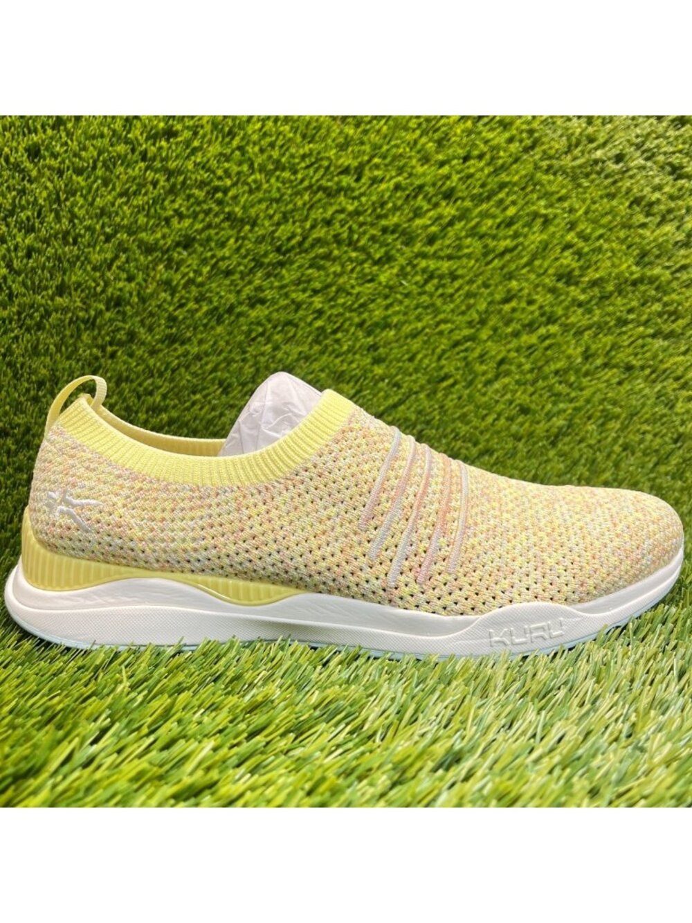 Kuru Stride Women Size 10.5 Yellow White Athletic Walking Slip On Shoes Sneakers